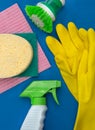 Cleaning items on a blue background Royalty Free Stock Photo