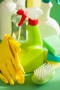 Cleaning items household spray brush sponge glove Royalty Free Stock Photo