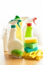 Cleaning items household spray brush sponge glove Royalty Free Stock Photo