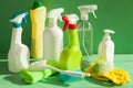 Cleaning items household spray brush sponge glove Royalty Free Stock Photo