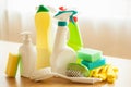 Cleaning items household spray brush sponge glove Royalty Free Stock Photo