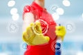 Cleaning lady clicks on the cleaning start icon Royalty Free Stock Photo