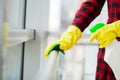 The cleaning lady does the cleaning in the office with a wet cloth Royalty Free Stock Photo