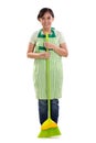 Cleaning lady with green broom