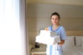 A cleaning lady in a hotel room Royalty Free Stock Photo