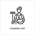 Cleaning lady line flat icon. Vector illustration woman with a mop and a basin. Maid Royalty Free Stock Photo