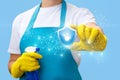 Cleaning lady shows sign of quality cleaning . Royalty Free Stock Photo