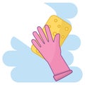 Cleaning and laundry concept. hand in a rubber glove with sponge cleaning background vector illustration flat style design