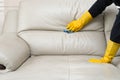 Cleaning leather sofa Royalty Free Stock Photo