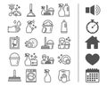 Cleaning line icons. Laundry, Sponge and Vacuum.