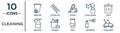 cleaning linear icon set. includes thin line dumpster, hoover, trash, cleaning, deodorizer, clean-living, hand soap icons for