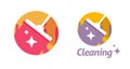 Cleaning logo service icon vector graphic design, mop wash shine flat carton circle round logotype template, vacuum cleaner