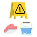 Cleaning and maid cartoon icons in set collection for design. Equipment for cleaning vector symbol stock web