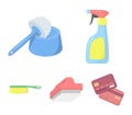 Cleaning and maid cartoon icons in set collection for design. Equipment for cleaning vector symbol stock web