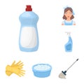 Cleaning and maid cartoon icons in set collection for design. Equipment for cleaning vector symbol stock web