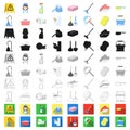 Cleaning and maid cartoon icons in set collection for design. Equipment for cleaning vector symbol stock web