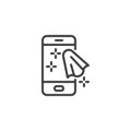 Cleaning mobile phone line icon