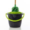 Cleaning mop bucket green black color isolated against white background Royalty Free Stock Photo