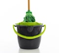 Cleaning mop bucket green black color isolated against white background Royalty Free Stock Photo