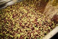 Cleaning olives with fresh water during extra virgin olive oil production process in olive oil mill