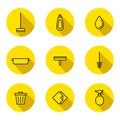 Cleaning outline black and yellow vector circle icons set. Minimalistic design. Part one. Royalty Free Stock Photo