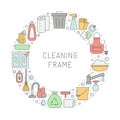 Cleaning outline vector circle frame.