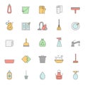 Cleaning outline multicolored vector icon set.