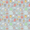 Cleaning outline vector seamless pattern.