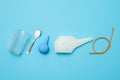 Cleaning procedures for the body: nasal irrigation with salty water and rubber catheter