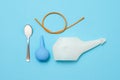 Cleaning procedures for the body: nasal irrigation with salty water and rubber catheter