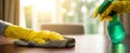 The cleaning process of a surface with spray and cloth in sunlight..AI generated image Royalty Free Stock Photo
