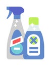 Cleaning product detergent plastic bottles and spray bottle isolated cartoon flat vector on white background. Royalty Free Stock Photo