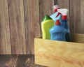 Cleaning products. Bottle with liquid for cleaning floors, windows. House cleaning and disinfection. Spring cleaning at home Royalty Free Stock Photo