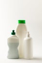 close-up view of various plastic bottles of cleaning products Royalty Free Stock Photo