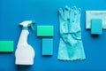 Cleaning products household chemicals spray brush sponge glove Royalty Free Stock Photo