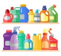 Cleaning products on shelf household bottle plastic liquid detergent product vector illustration. Cleaner disinfect Royalty Free Stock Photo