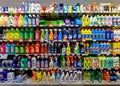 Household cleaning products on supermarket shelf