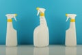 Cleaning products in white spray bottles Royalty Free Stock Photo