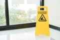 Cleaning progress caution sign in office