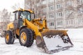 Cleaning and cleaning of roads in the city from snow in winter Royalty Free Stock Photo