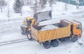 Cleaning and cleaning of roads in the city from snow in winter Royalty Free Stock Photo