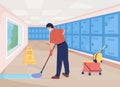 Cleaning school hall flat color vector illustration Royalty Free Stock Photo