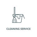 Cleaning service,bucket with a broom line icon, vector. Cleaning service,bucket with a broom outline sign, concept Royalty Free Stock Photo