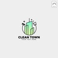 cleaning service city, town logo template vector illustration icon element