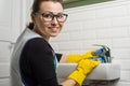 Cleaning service. Clean washbasin in the toilet Royalty Free Stock Photo