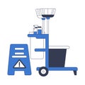 Cleaning Service and Cleanup Supplies with Trolley with Detergent and Broom Vector Illustration