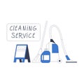 Cleaning Service and Cleanup Supplies with Vacuum Cleaner and Broom Vector Illustration