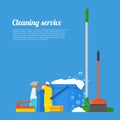 Cleaning service company concept vector illustration. House tools poster design in flat style