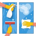 Cleaning service. A company of professional cleaners washes the window. Royalty Free Stock Photo