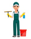 Cleaning service concept. Cheerful cartoon character